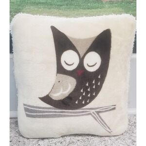 Cannon Sleeping Owl Throw Pillow Tan Brown 14x14 Fuzz Soft
